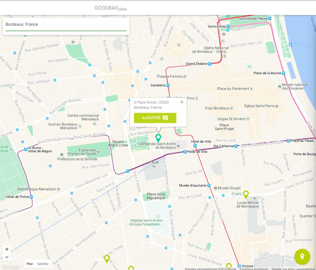 Une carte Google Maps intuitive pour ajouter son logement à la base de données Goodbail - © Capture d'écran / Goodbail